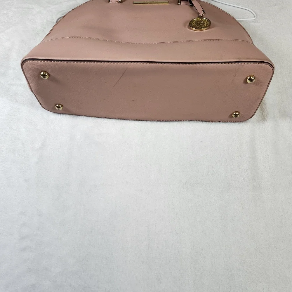 Anne Klein Dome Satchel Bag Pink Saffiano Faux Leather Polka‎ Dot Lining Handbag